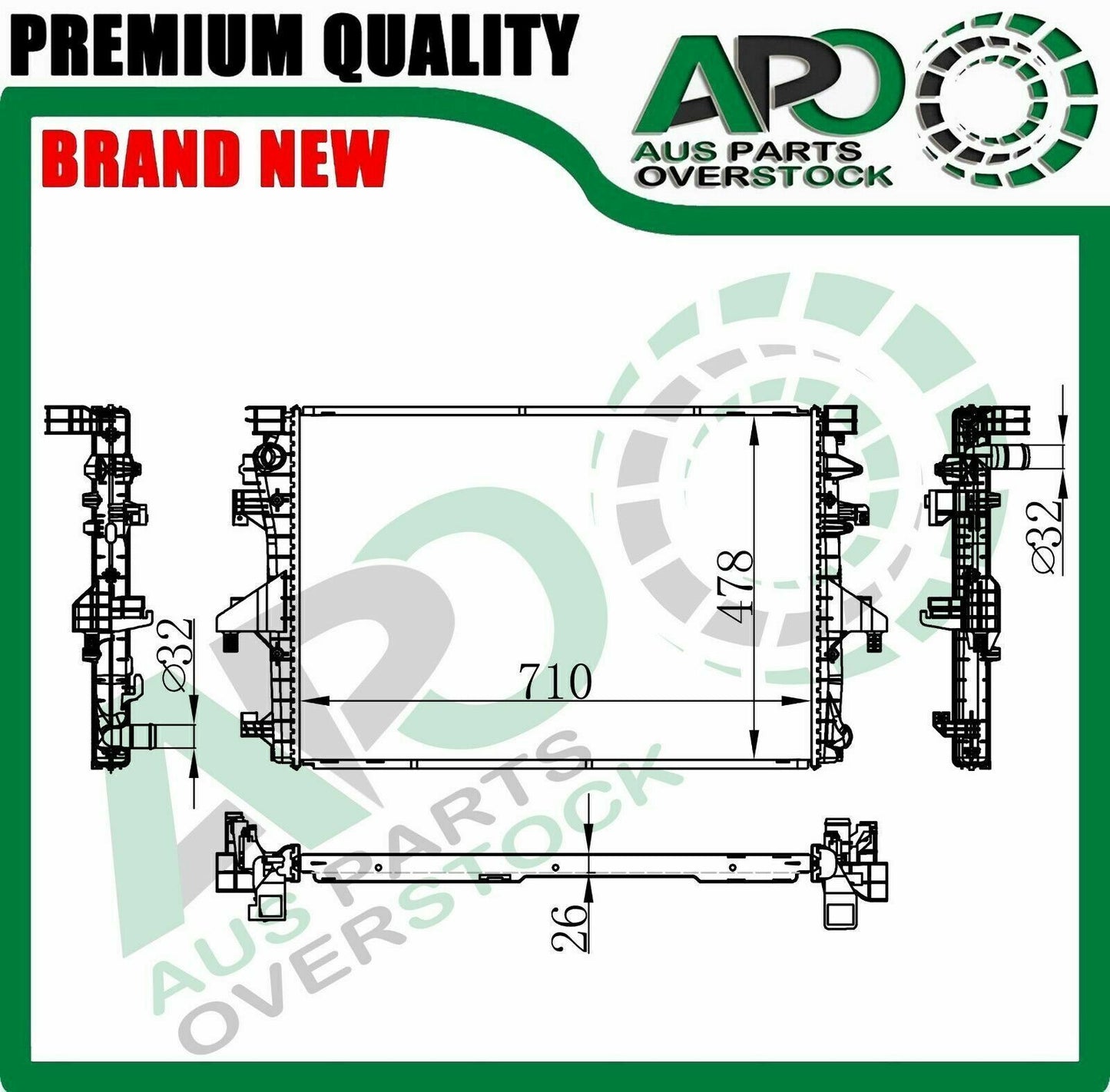 Radiator For VOLKSWAGEN Transporter T5 7H 7E 2.0TD Turbo Diesel 2009-On