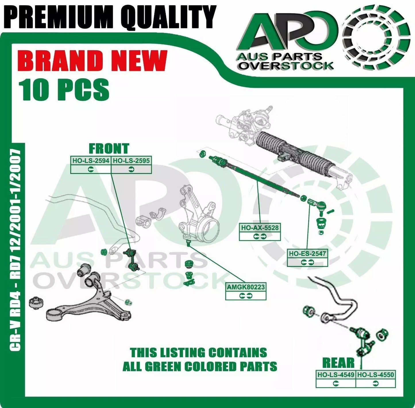 Lower Ball Joint Tie Rod End Sway Bar Link Kit 10 PCS For HONDA CR-V RD4 RD7 02